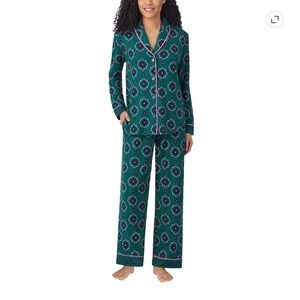 Room Service Womens Green Pink Geometric Medallion Pajama Set Size Large